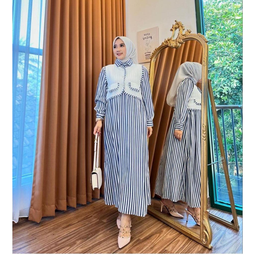 Gamis Oguki Salur rompi Crincle Airflow