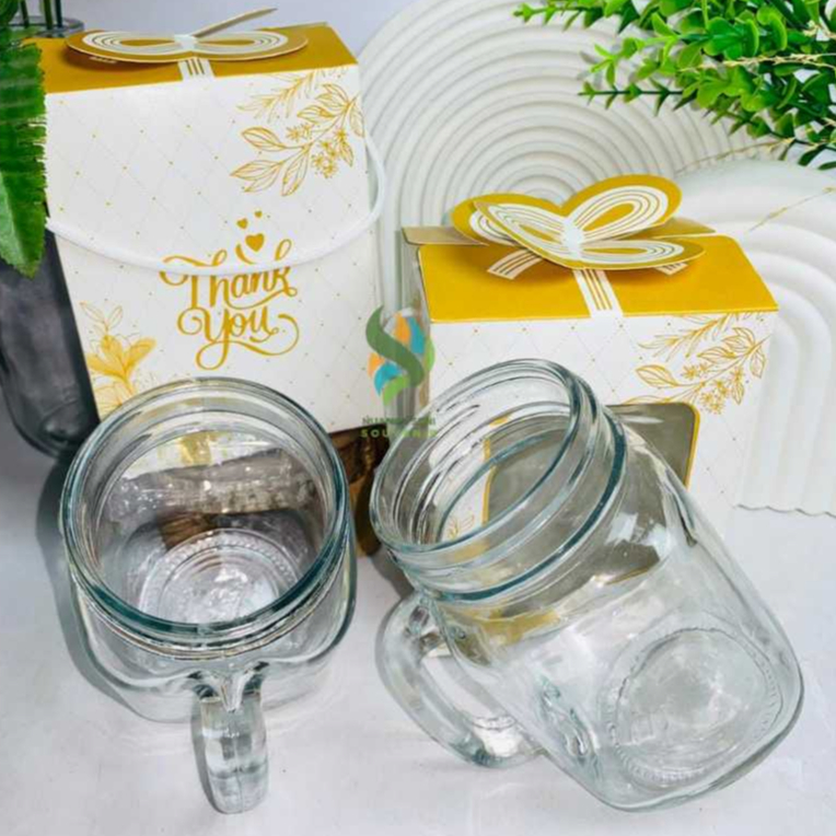 Souvenir Gelas Minum Mug Jar Gelas Kaca Gelas Drinking Jar Mug Gagang Kaca Jumbo Bening Polos