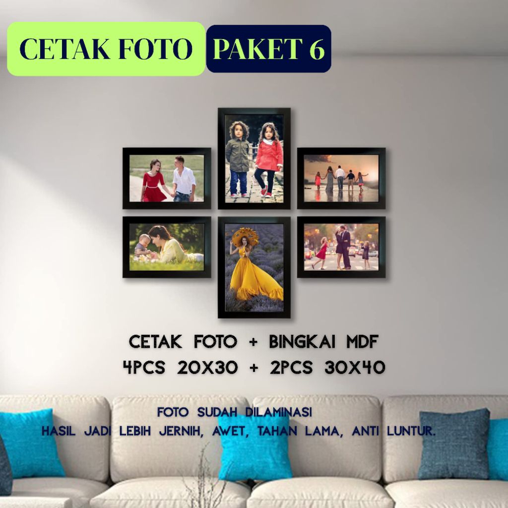 Cetak foto bingkai mdf (6foto) 20x30