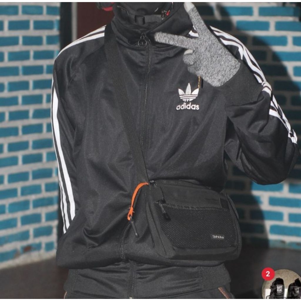 Tracktop Adidas Hitam List Putih Premium