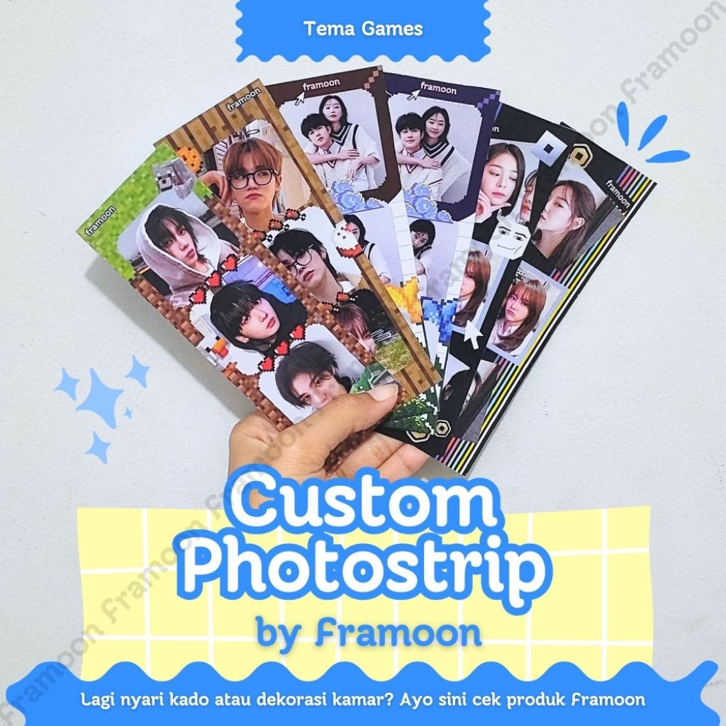 Custom Foto | Fotostrip Games | 5 x 15 cm | Hadiah ulang tahun | Dekor kamar estetik | Gratis double
