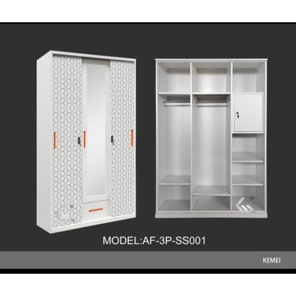 Lemari Besi Sleding 3 Pintu / Lemari Pakaian Besi