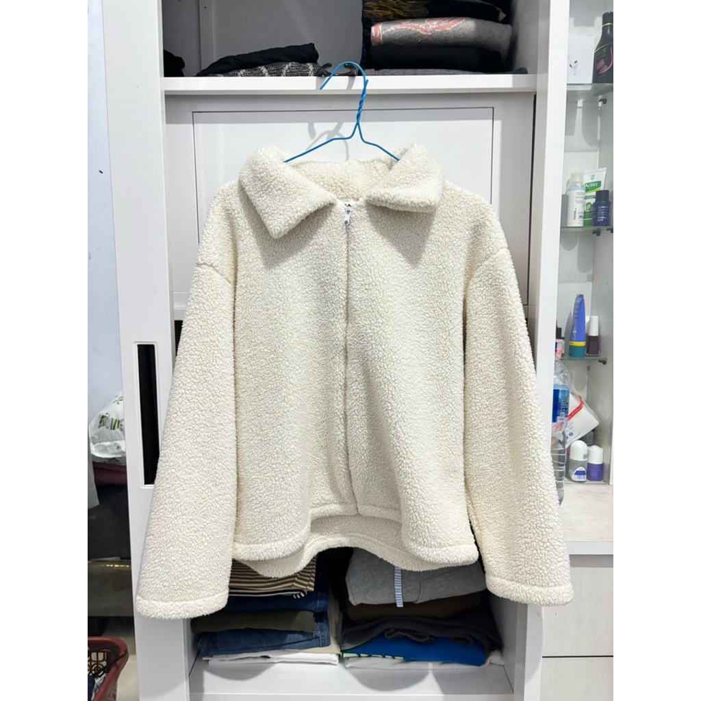Sweater Jacket Zip Crope Sherpa Bulu Domba