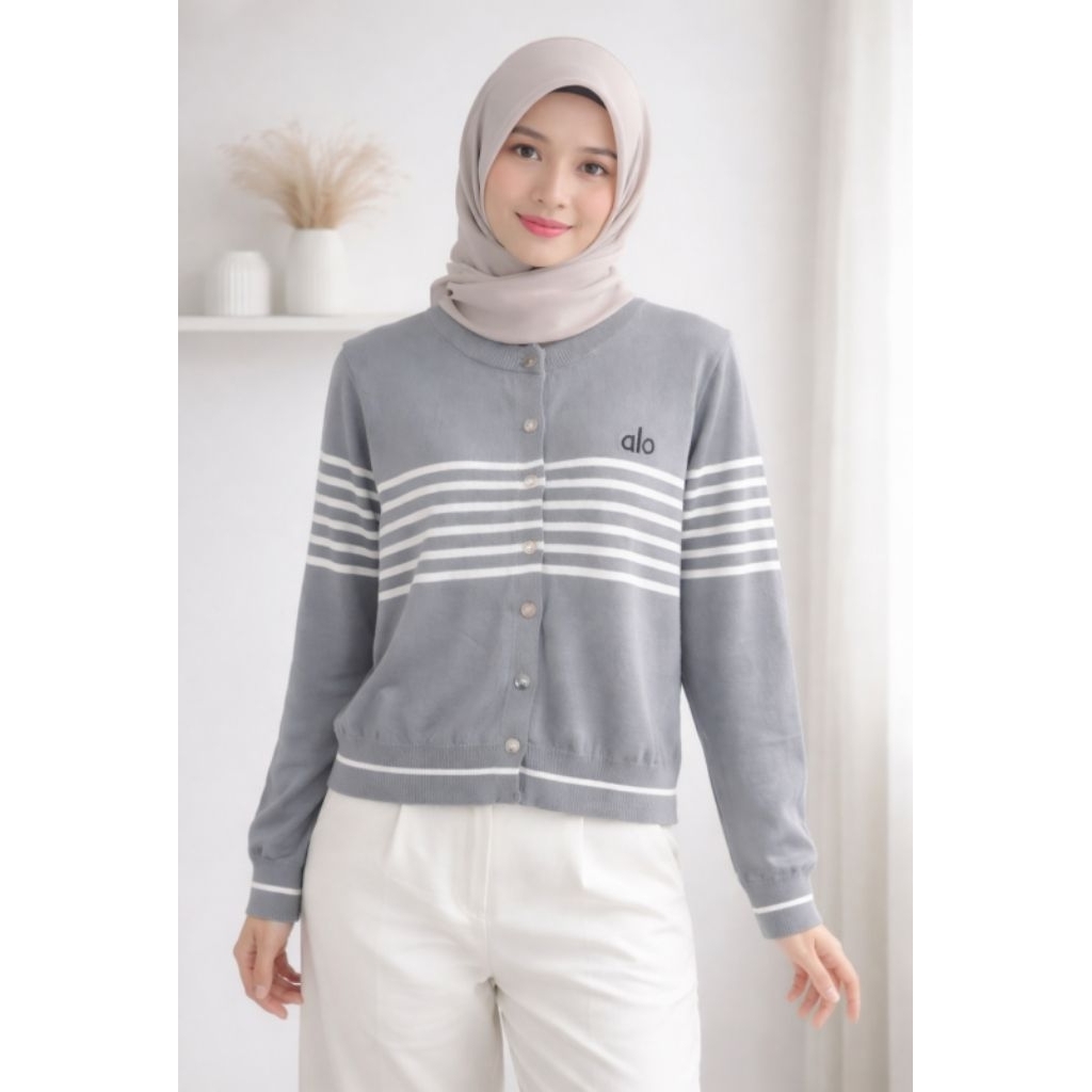 Cardigan Rajut alo Wanita Premium Korean Style Lengan Panjang Cardi Lembut Knit Tebal Cable Uniqlo