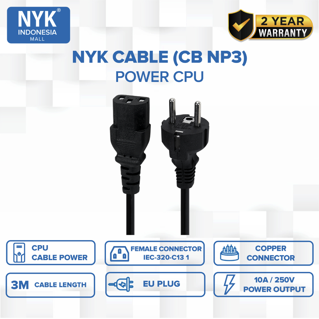 NYK Kabel Power PC Monitor Cpu Panci Listrik Universal 3 Meter COD