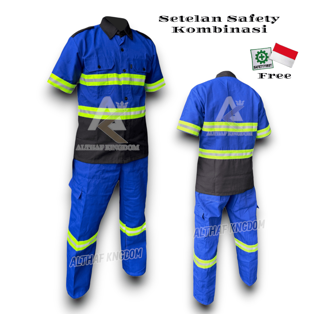 Wearpack Safety Baju Kerja Lengan Pendek Setelan Kombinasi lis hijau