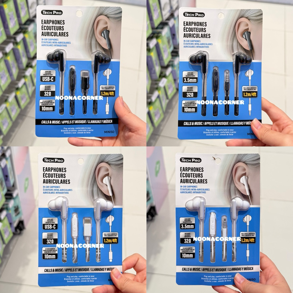 Miniso ‼️ Headset / In Ear Earphones Tech Pro Type C & Autojack 3.5mm Series (Black & White)