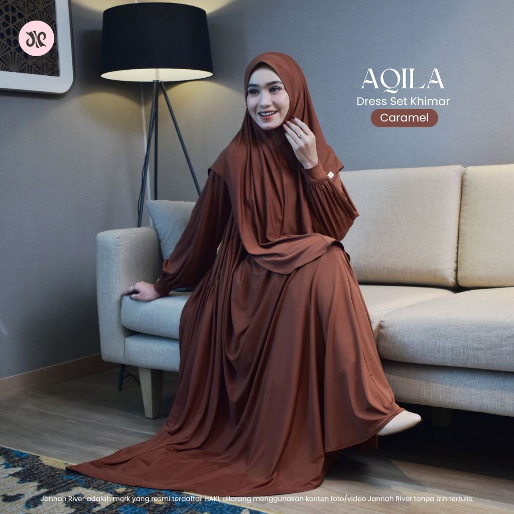 Jannah River Aqila Dress Set Khimar Dagu Bahan Jersey Korea Premium Terbaru Mewah Elegan Wudhufriend
