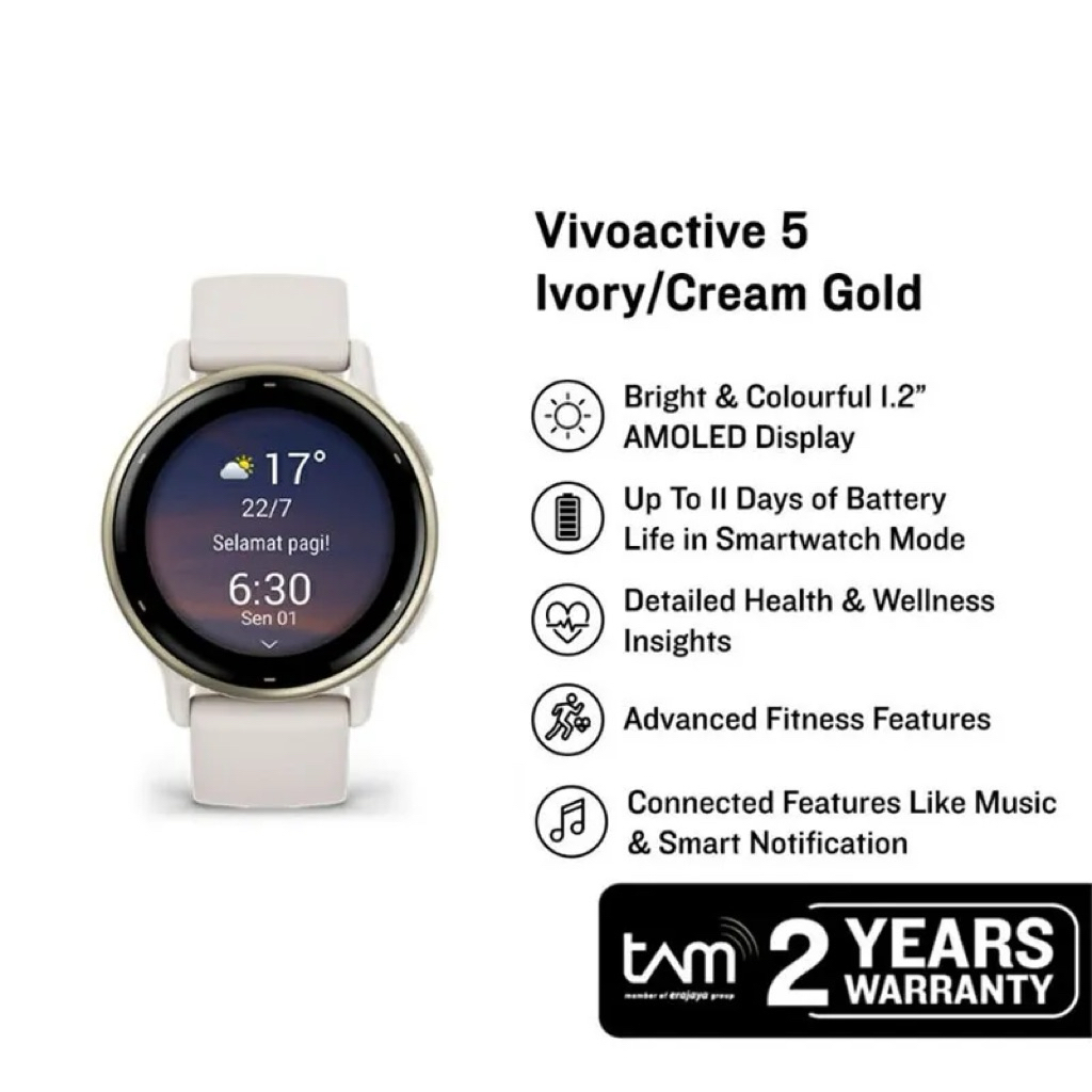 Garmin Vivoactive 5 Ivory Cream Gold Smartwatch - Garmin Vivoactive 5 GPS Garansi Tam 2