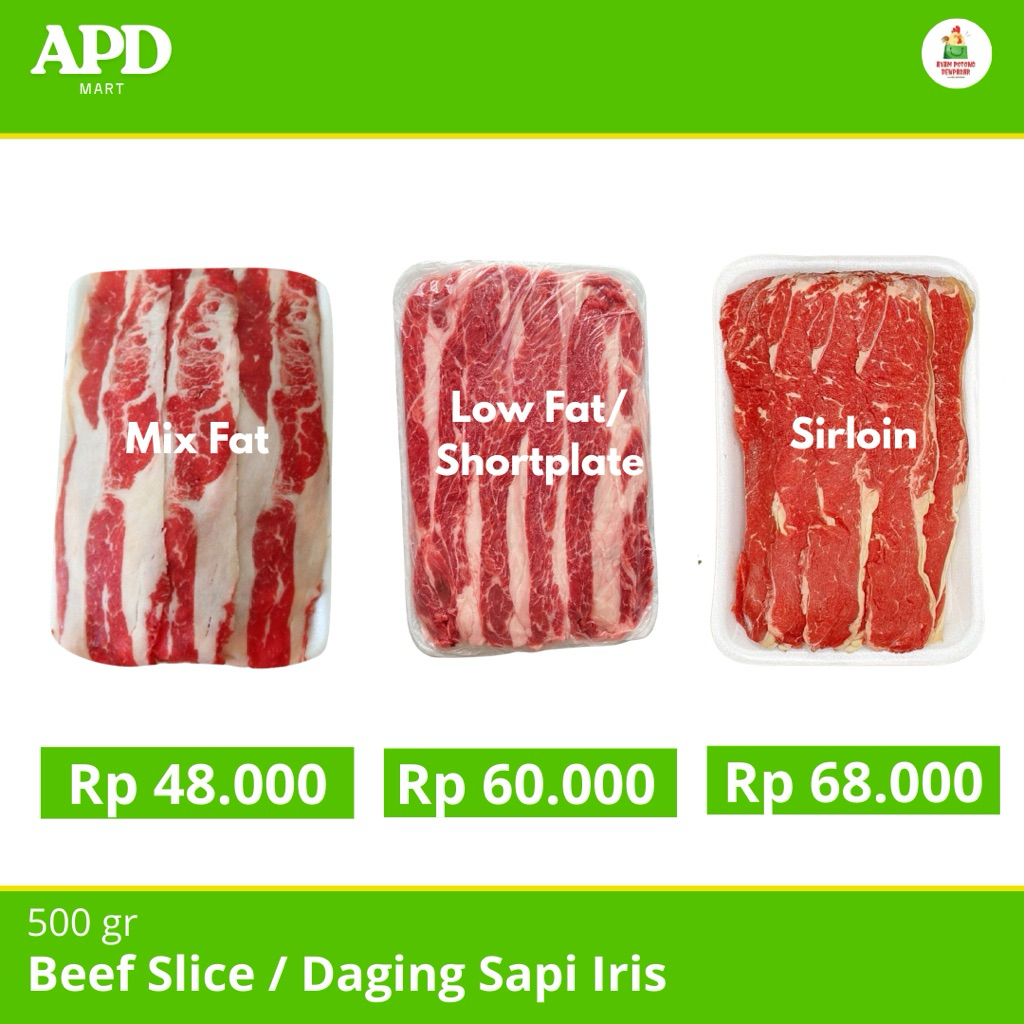 BEEF SLICE MIX FAT// SHORTPLATE // SIRLOIN 500gr