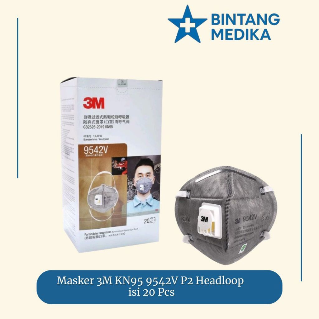 Masker 3M KN95 9542V P2 Headloop isi 20 Pcs