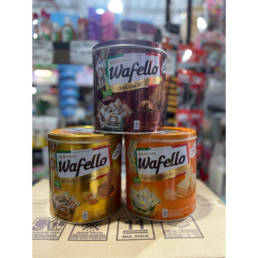 [ 1 Dus isi 6 Pcs ] Roma Wafer Wafello / nabati Coklat Chesee Durian Caramel 228g / Roti Kaleng