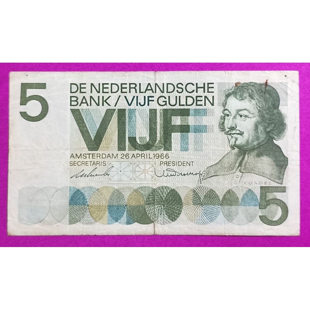 UANG KERTAS BELANDA 5 GULDEN 1966
