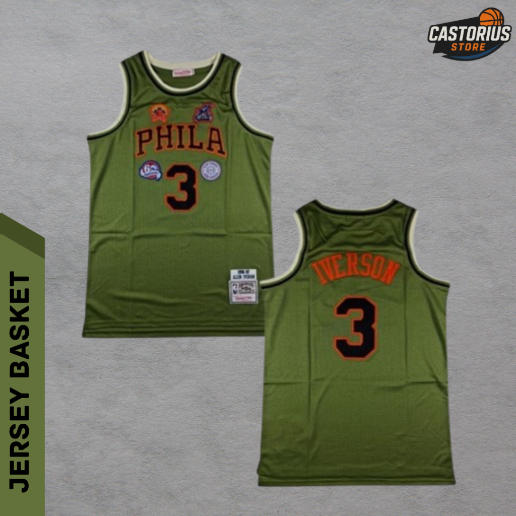 Baju Jersey Basket Swingman Allen Iverson Sixers 76ers Military - MILITARY HIJAU SIXERS ALLEN IVERSO