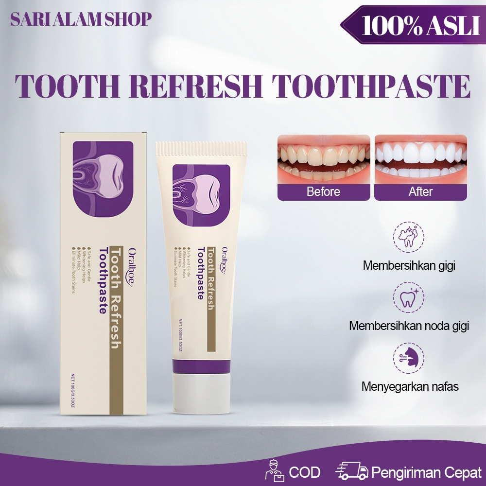 Oralhoe Tooth Refresh Toothpaste 100g Pasta Gigi Pemutih Maximum Cavity Protection Fresh Cool Mint T