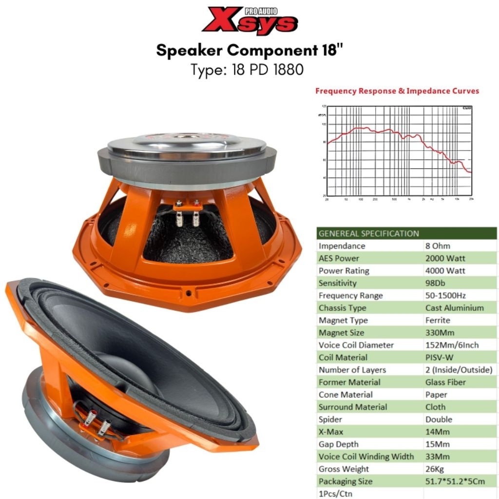 Speaker komponen X sys PD 1880 coil 6 original