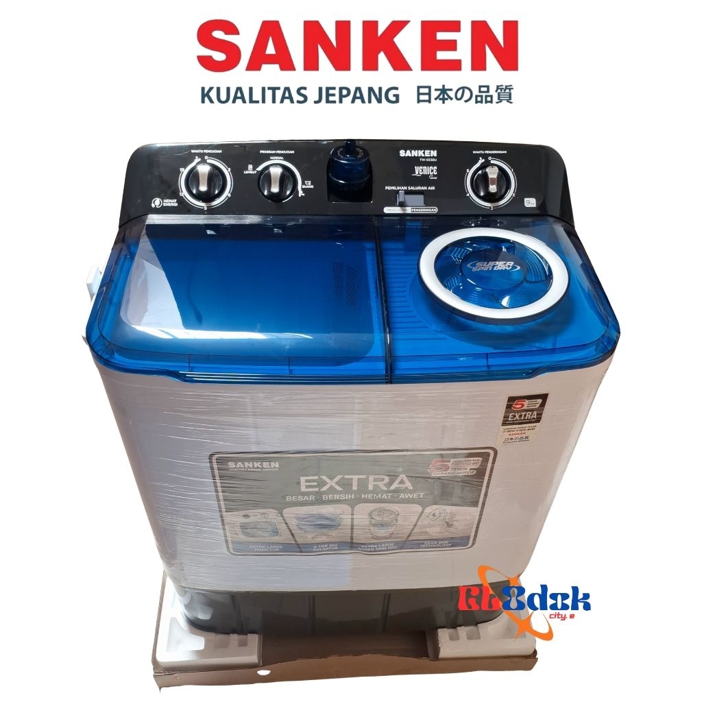 Sanken Mesin Cuci 2 Tabung 9KG TW-933BU / TW933BU / TW 933 BU Low Watt Garansi Resmi