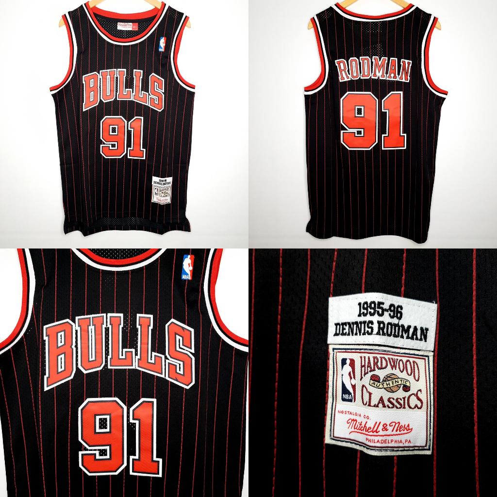 JERSEY BASKET BULLS 91 RODMAN HITAM
