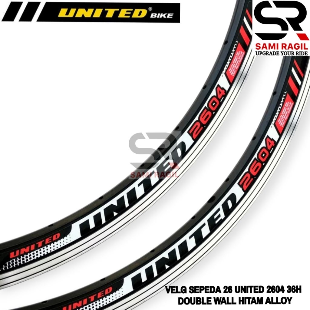 VELG SEPEDA 26 UNITED 2604 LUBANG 36 HOLE 36 DOUBLE WALL HITAM RIM RIMS ALLOY ALUMUNIUM MTB FEDERAL