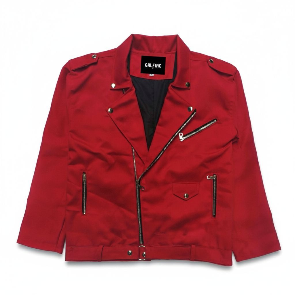 Galfinc Jaket Mantel Collar Biker Red Denim 13oz / Double Kerah Merah