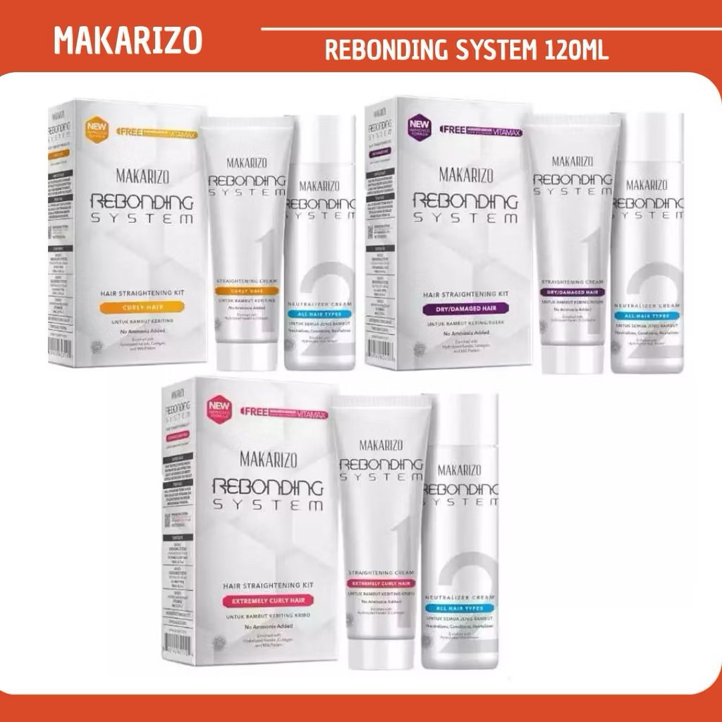 Makarizo Rebonding System - Cream Pelurus Rambut 120ml, Bebas Ammonia, Aman untuk Rambut Keriting