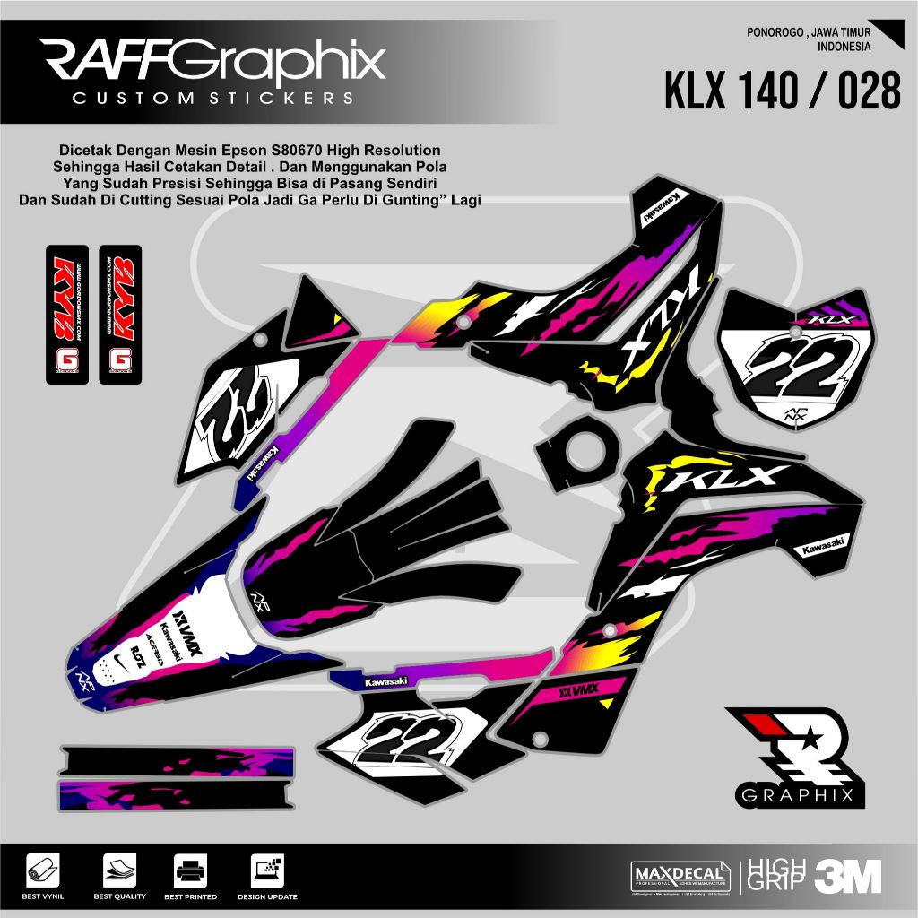 DECAL KLX 140 SUPER GLOSSY KODE 028 - DECAL STICKER KLX - STICKER KLX MURAH - DECAL KLX MURAH