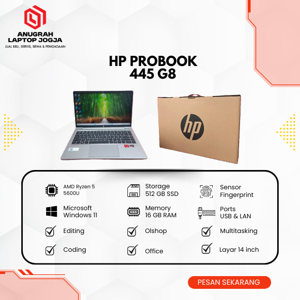 hp probook 445 G8 AMD Ryzen 5 5600U 16Gb Ram 512Gb Ssd VGA AMD Radeon Graphics 14Inch