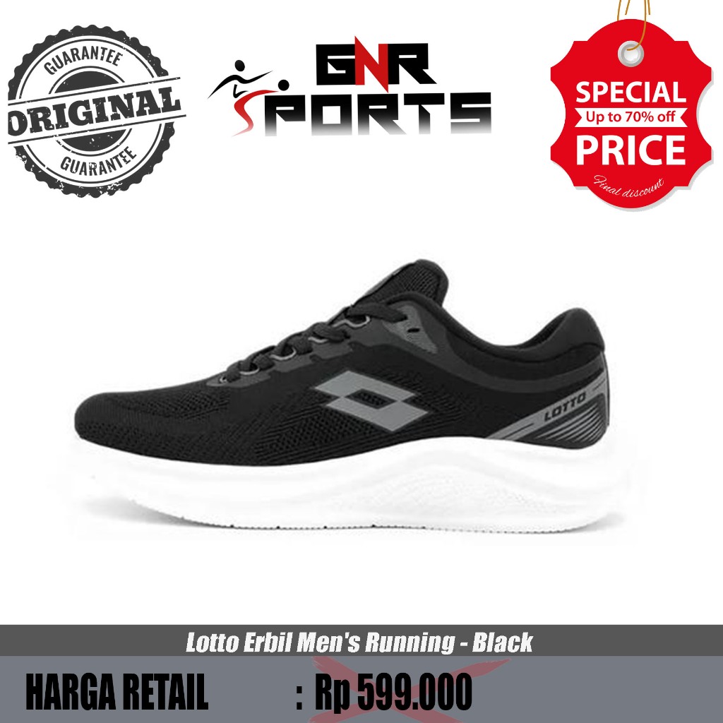 Sepatu Lotto Erbil Men's Running - Black Original 100%