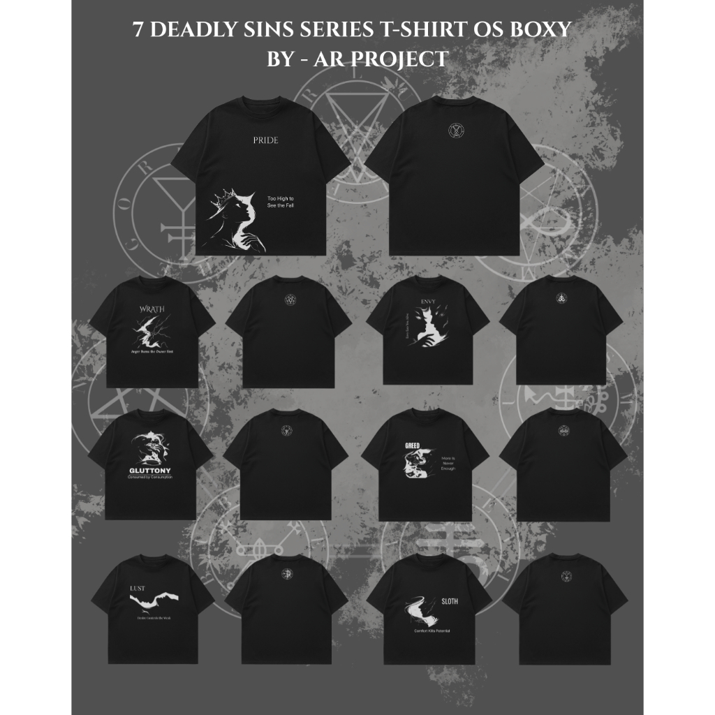 AR Project 7 Deadly Sins Series Kaos Oversize Boxy Hitam – Cotton Combed Premium Streetwear Unisex