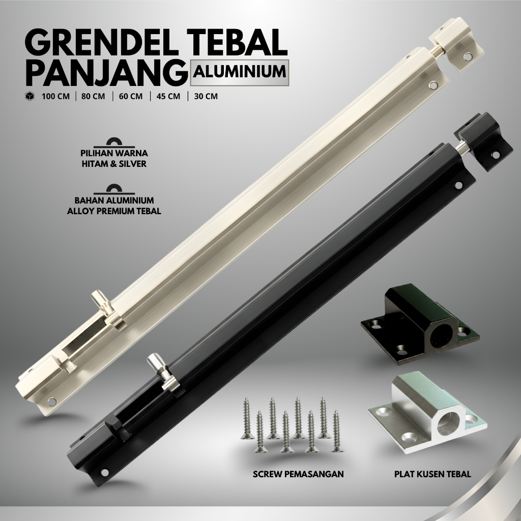 Grendel Pintu Kayu Alumunium Tebal Kuputarung Panjang Stainless 100cm 80cm 60cm 45cm 30cm