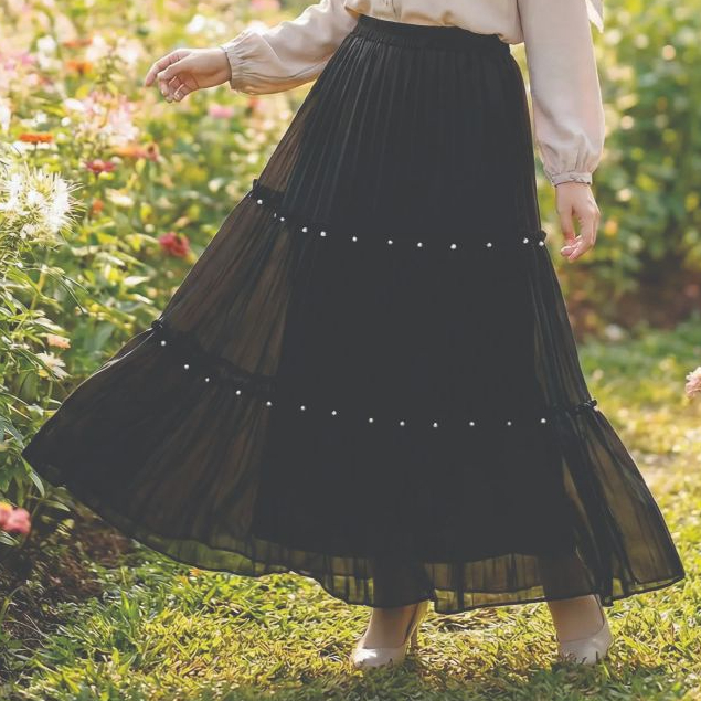 rok panjang wanita/bahan ceruti/motif kerut lipat/mutiara 004