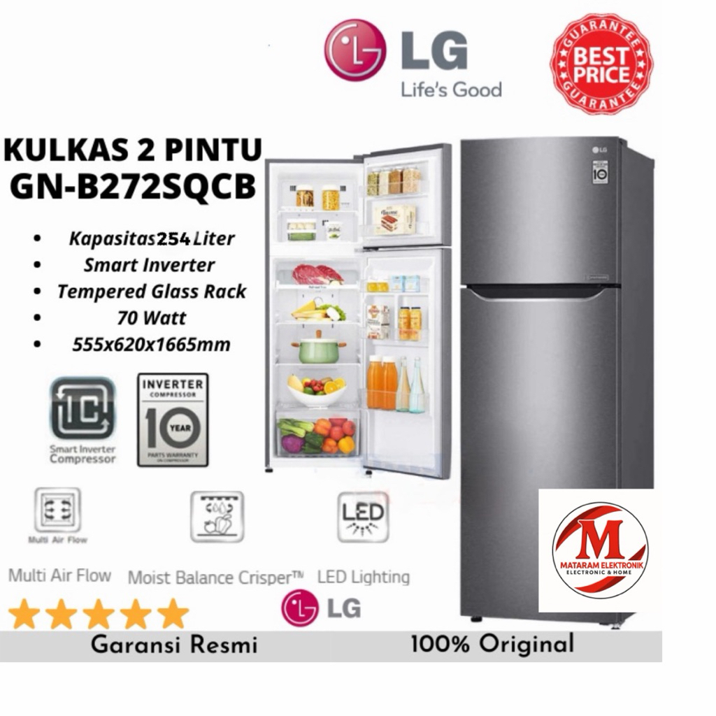 KULKAS LG 2 PINTU GN-B272SQCB / GN-B272 SMART INVERTER - 272 L