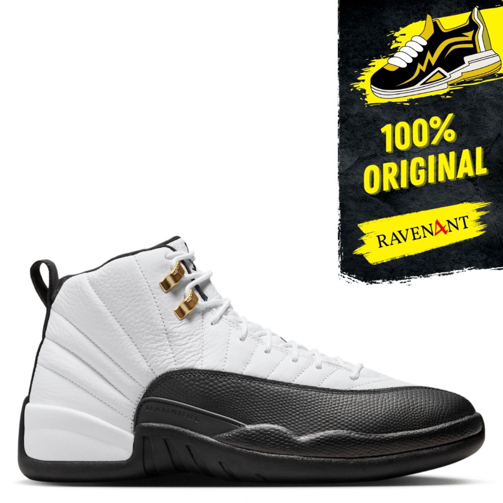 NIKE Air Jordan 12 Retro White Taxi Black ORIGINAL - Sepatu Sneakers Pria