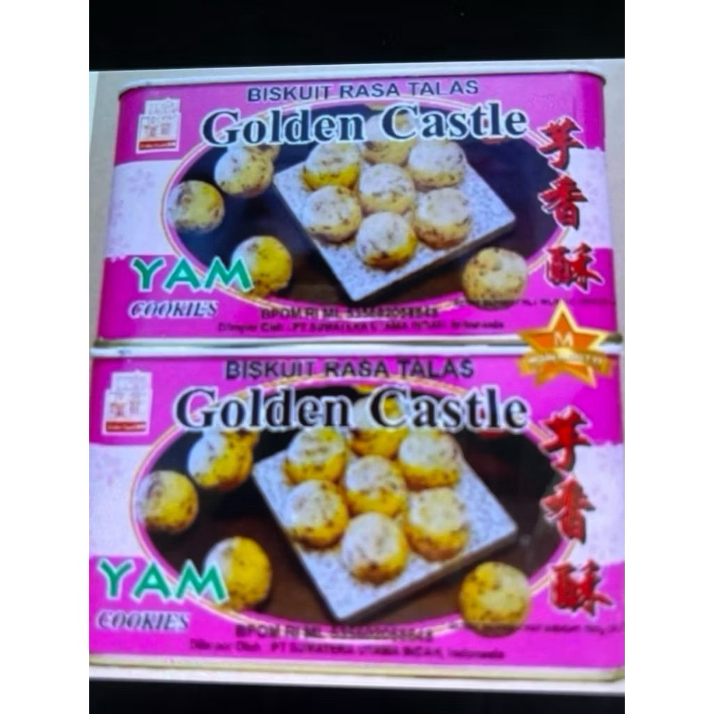 GOLDEN CASTLE YAM COOKIES VEGETARIAN 700gr | BISKUIT KELADI IMPORT MALAYSIA ( 12 PCS )