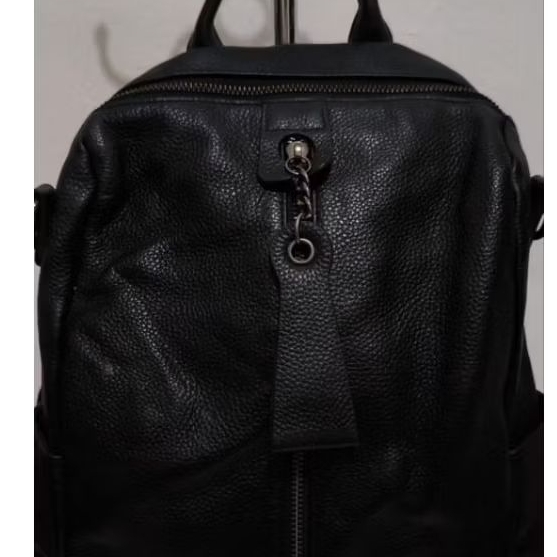 TAS RANSEL UNISEX HITAM KULIT ASLI NO BRAND SECOND