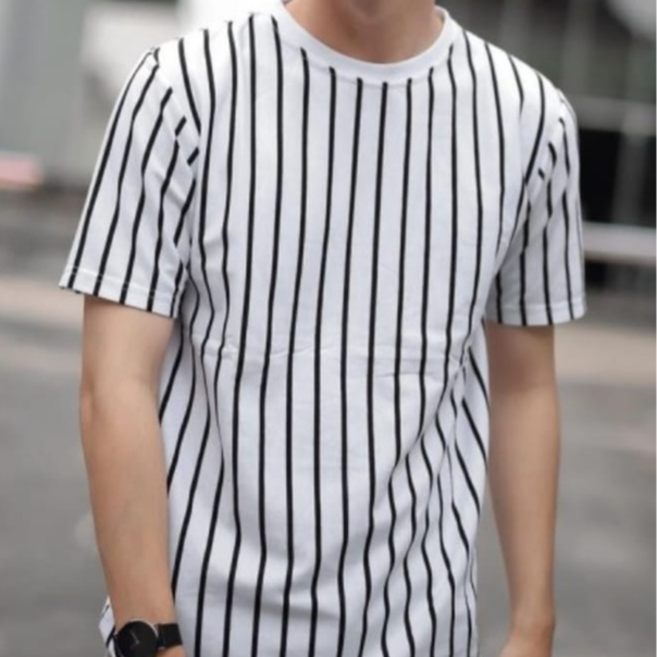 Kaospolos - Kaos Pria Stripe Vertikal Salur Belang-belang | Kaos Oblong Garis-garis Lengan Pendek