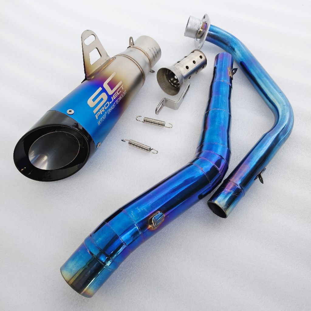 KNALPOT SC PROJECT S1 HD BLUE Original Import Taiwan FULLSET untuk R15 V3 V4 MT 15 VIXION XABRE MEGA