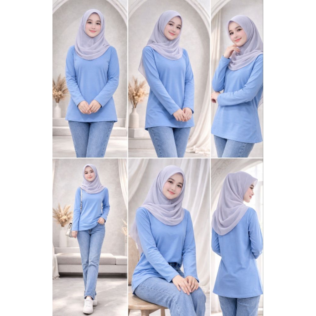 Baju Kaos Oblong Polos Lengan Panjang Unisex Katun Combed Merah Bata Kaos Pria Dan Wanita Tangan Pan