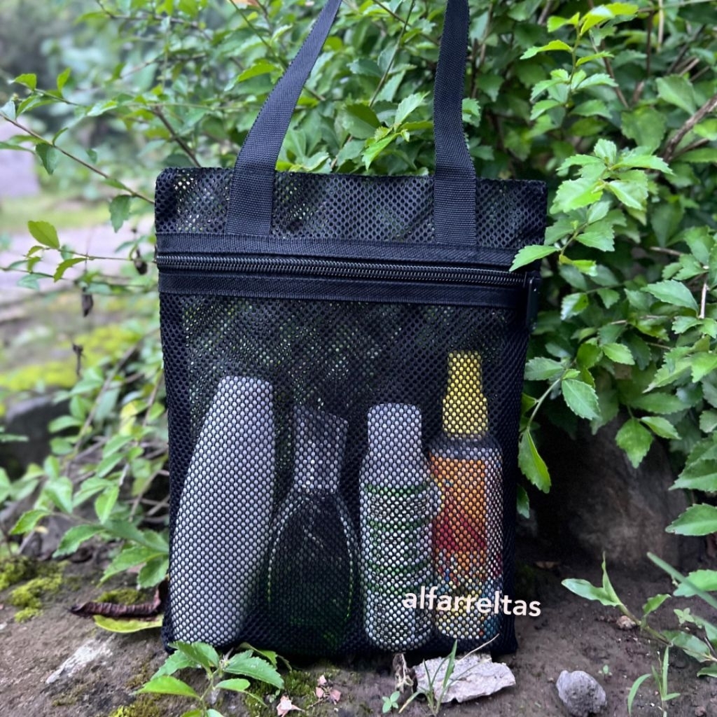 TERBARU Totebag mini Serbaguna Tempat Alat Mandi Bedak Bayi Sabun Tas jaring Kosmetik Organizer