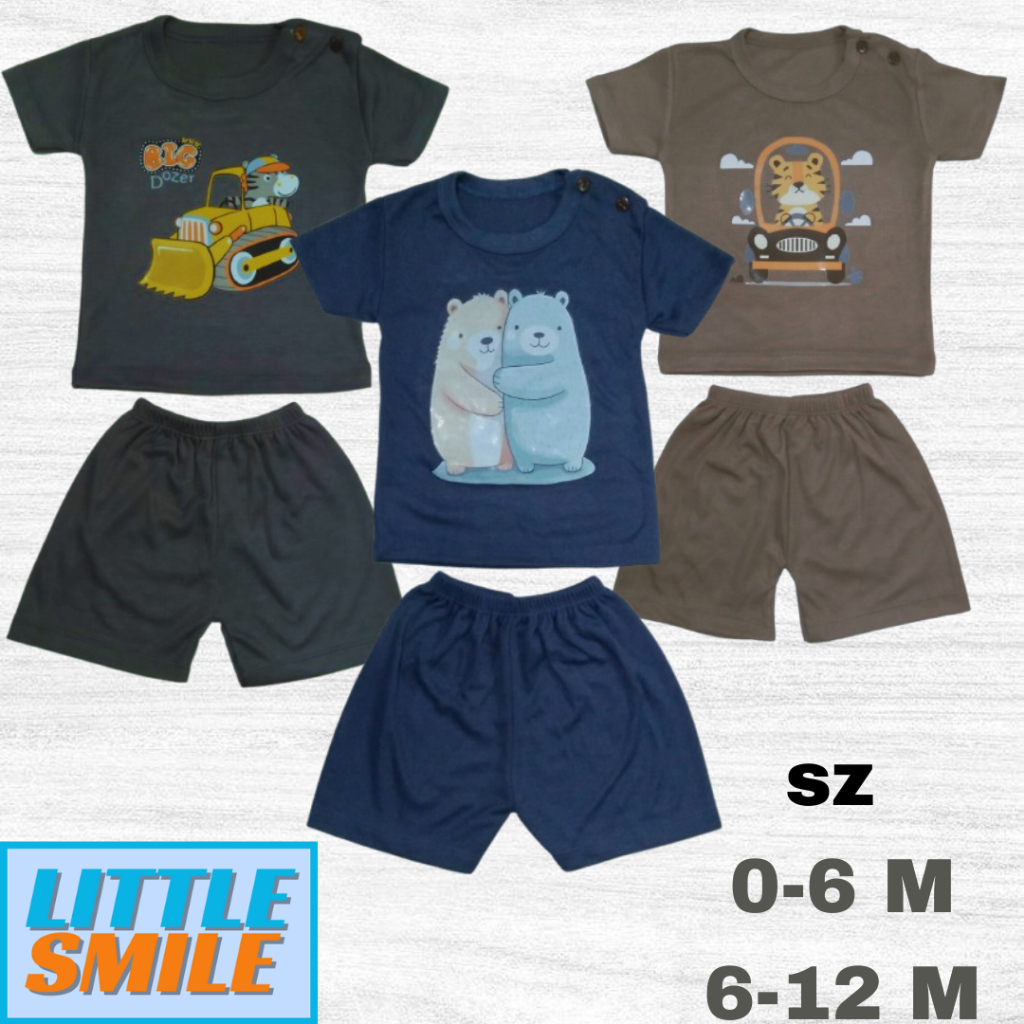 3Pcs Setelan Bayi Lengan Pendek 3-9 Bulan