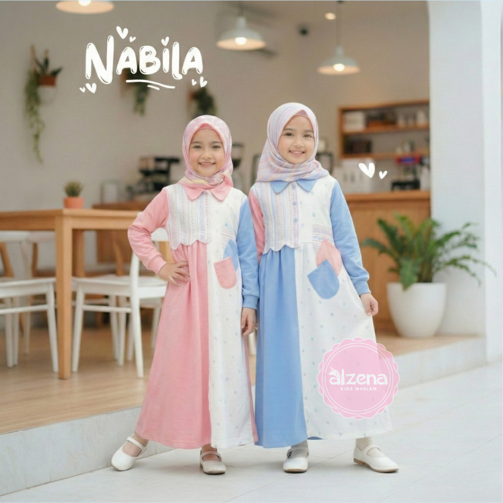 Alzena Kids Moslem - Gamis Anak Perempuan Kombinasi Warna Pastel Elegant Nabila
