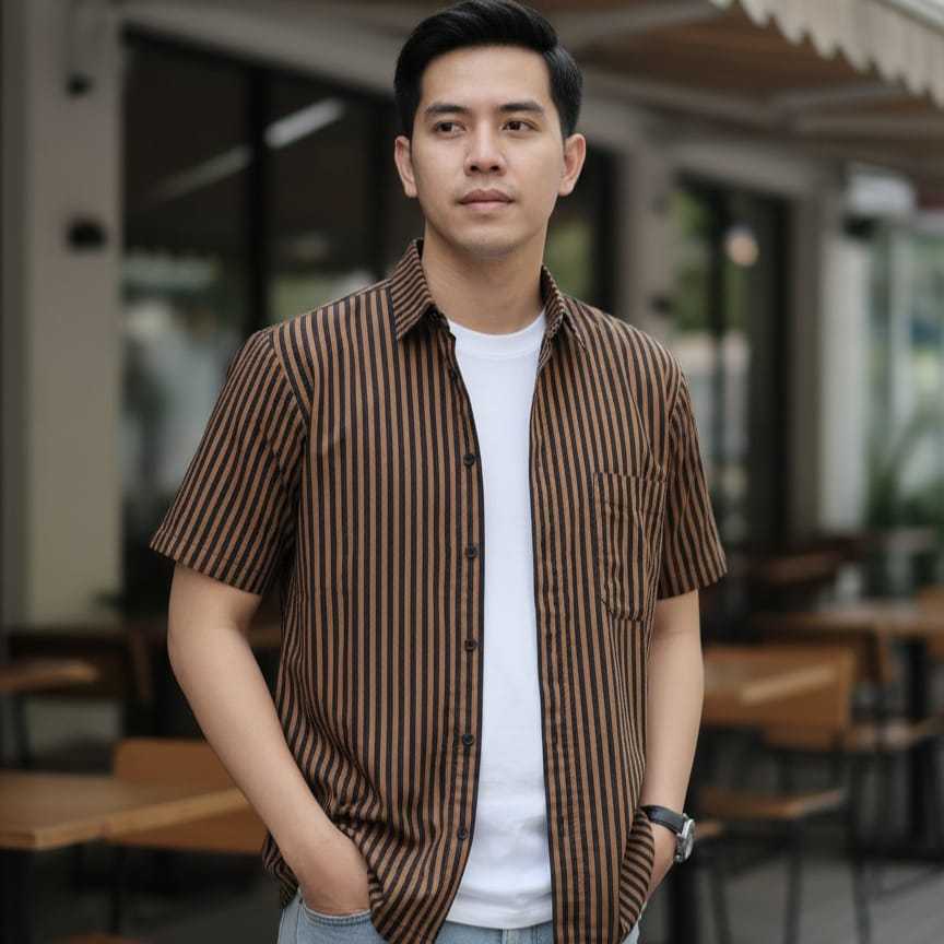 Baju Kemeja Batik Pria lengan pendek motif lurik klasik katun