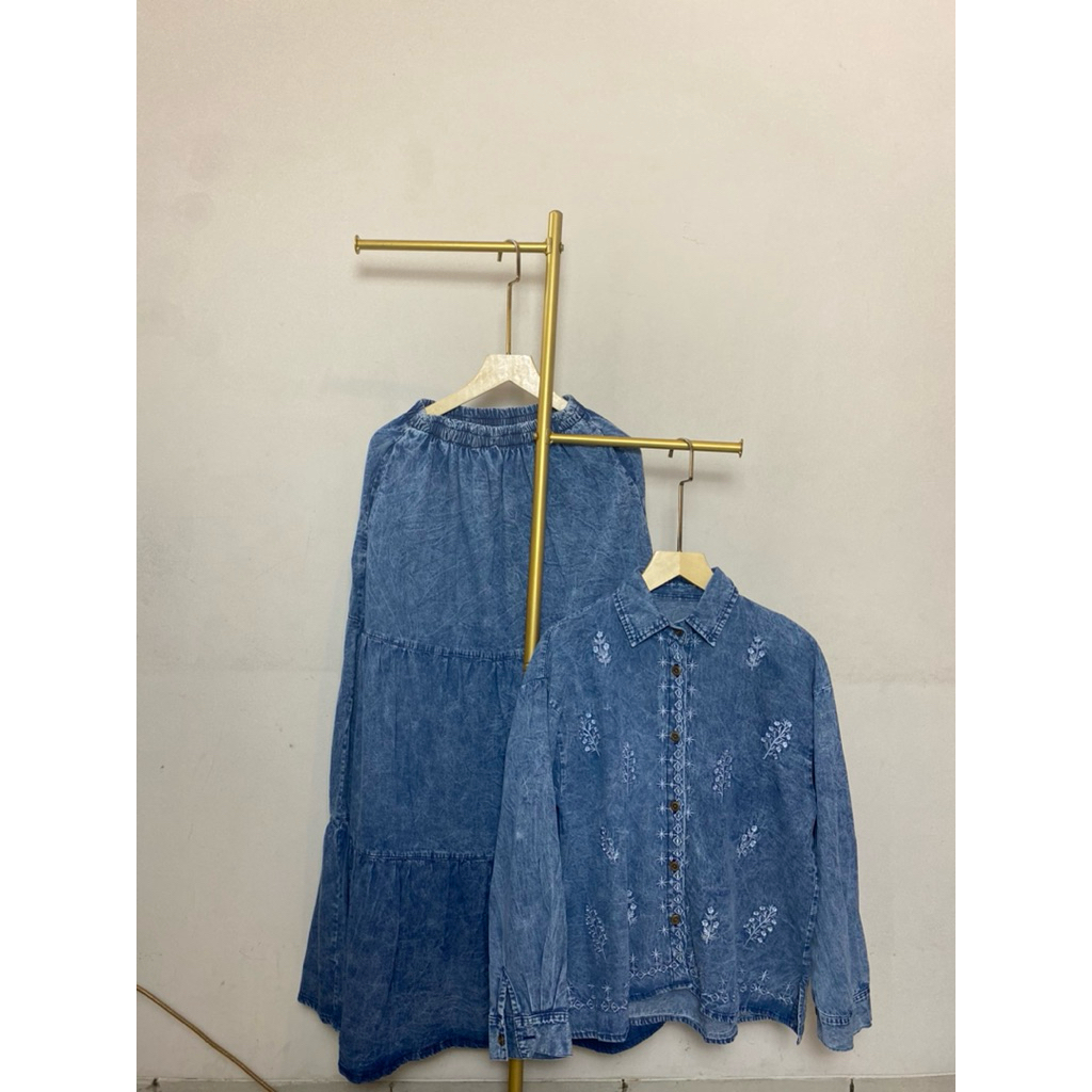 set rok jeans bordir set rok jeans ld 120cm