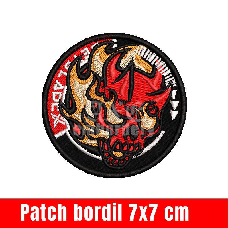 beyblade x hells scythe logo bordir patch, bordir tempel setrika tanpa jahit