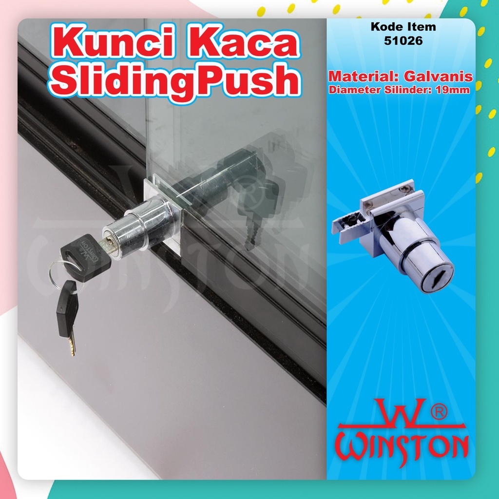 Push lock/kunci etalase/kunci laci/kunci lemari sliding kaca Pencet 308 Winston /Seperti Hafele