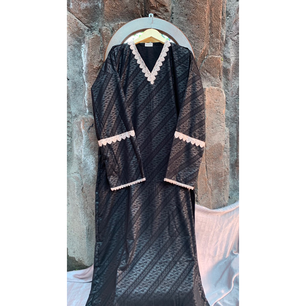 ABAYA JETBLACK MOTIF / MUKENA ABAYA SHOLAT JAGUARD MOTIF KLASIK