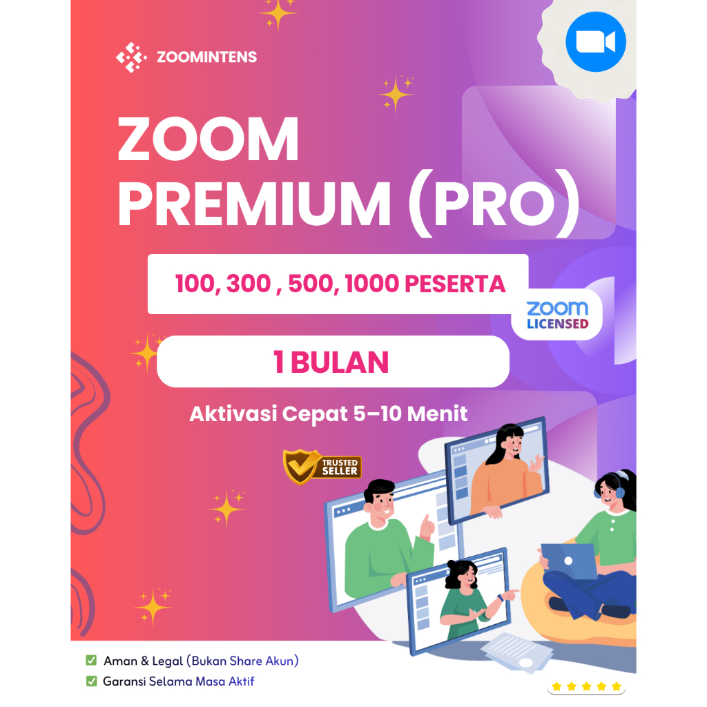 Zoom Pro 1 Bulan  Aktif Cepat | No Limit 40 Menit | 100- 1000 Peserta