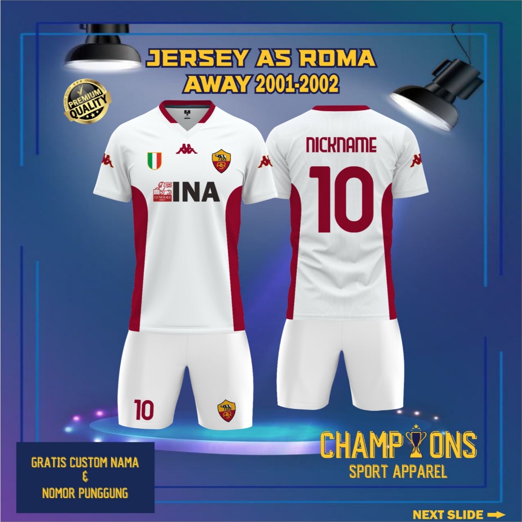 Jersey Sepak bola AS ROMA AWAY 2001-2002 – Full Printing Dryfit Milano | Nama & Nomor