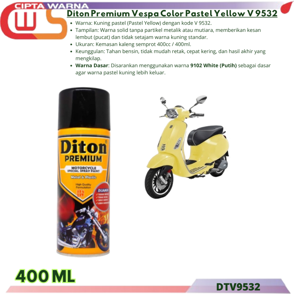 Cat Semprot Diton Premium Vespa Color Pastel Yellow Kuning V 9532** - A7 CWS