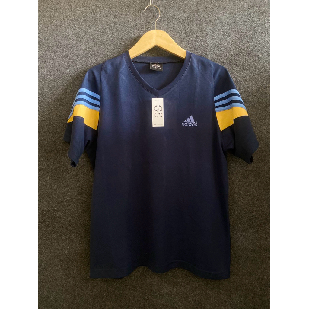 Kaos Jersey Adidas Bekas - Baju Olahraga Biru Tua Aksen Biru Muda Kuning